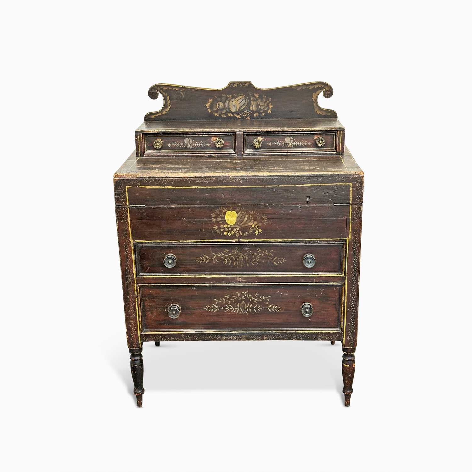 Lot 1054 - Grain Painted and Paint-decorated Pine Sewing Desk