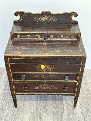 Lot 1054 - Grain Painted and Paint-decorated Pine Sewing Desk