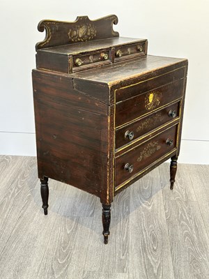 Lot 1054 - Grain Painted and Paint-decorated Pine Sewing Desk