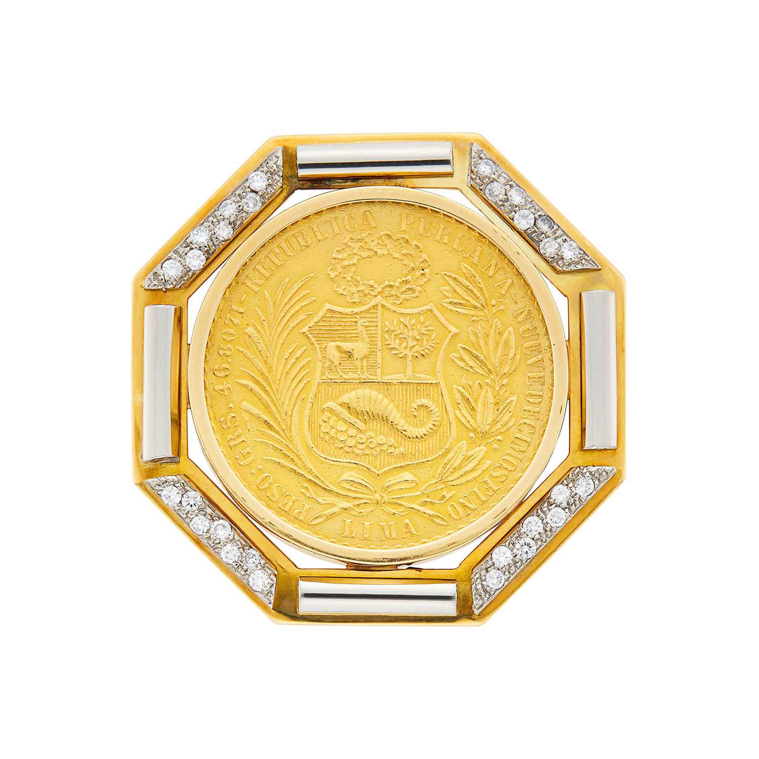 Lot 27 - Two-Color Gold, Gold Coin and Diamond Pendant
