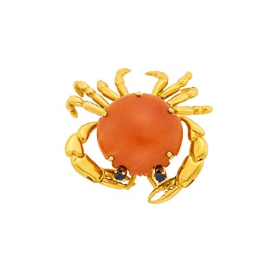 Lot 13 - Mellerio Gold, Coral and Sapphire Crab Clip-Brooch