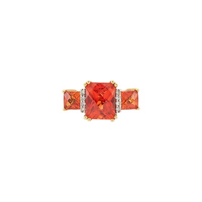 Lot 1045 - Two-Color Gold, Orange Sapphire and Diamond Ring