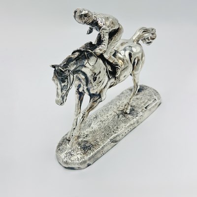 Lot 1188 - Chantry Silversmiths Ltd. Sterling Silver Horse and Jockey Sculpture