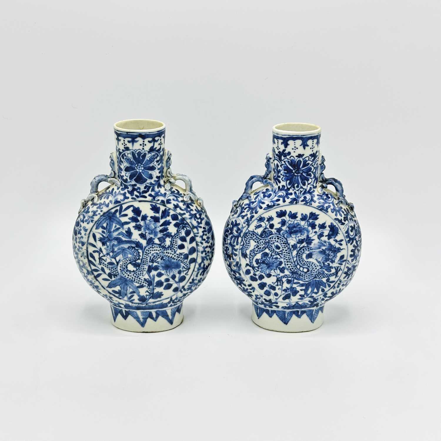 Lot 1090 - Pair of Blue and White Chinese Porcelain Moon Flasks