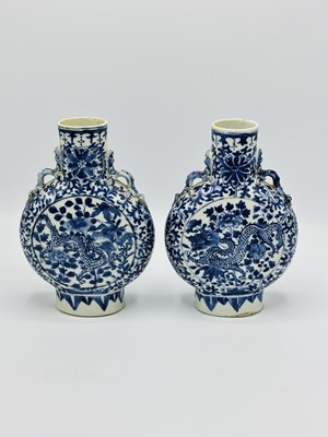 Lot 1090 - Pair of Blue and White Chinese Porcelain Moon Flasks