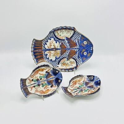 Lot 1073 - Three Imari Porcelain Fish Form Platters
