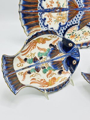 Lot 1073 - Three Imari Porcelain Fish Form Platters