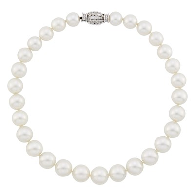 Lot 228 - South Sea Cultured Pearl Necklace with White Gold and Diamond Clasp