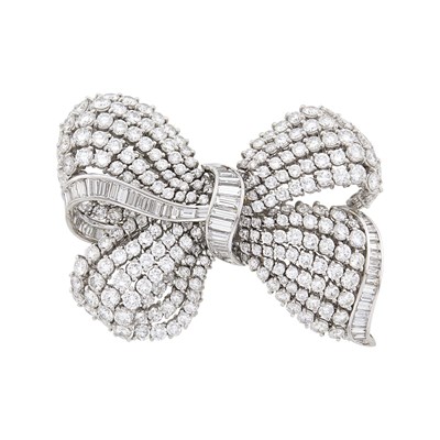 Lot 161 - Platinum and Diamond Bow Brooch