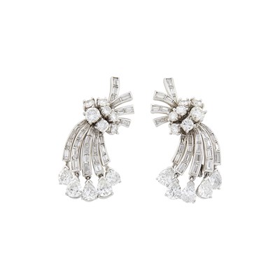 Lot 222 - Pair of Platinum and Diamond Earclips