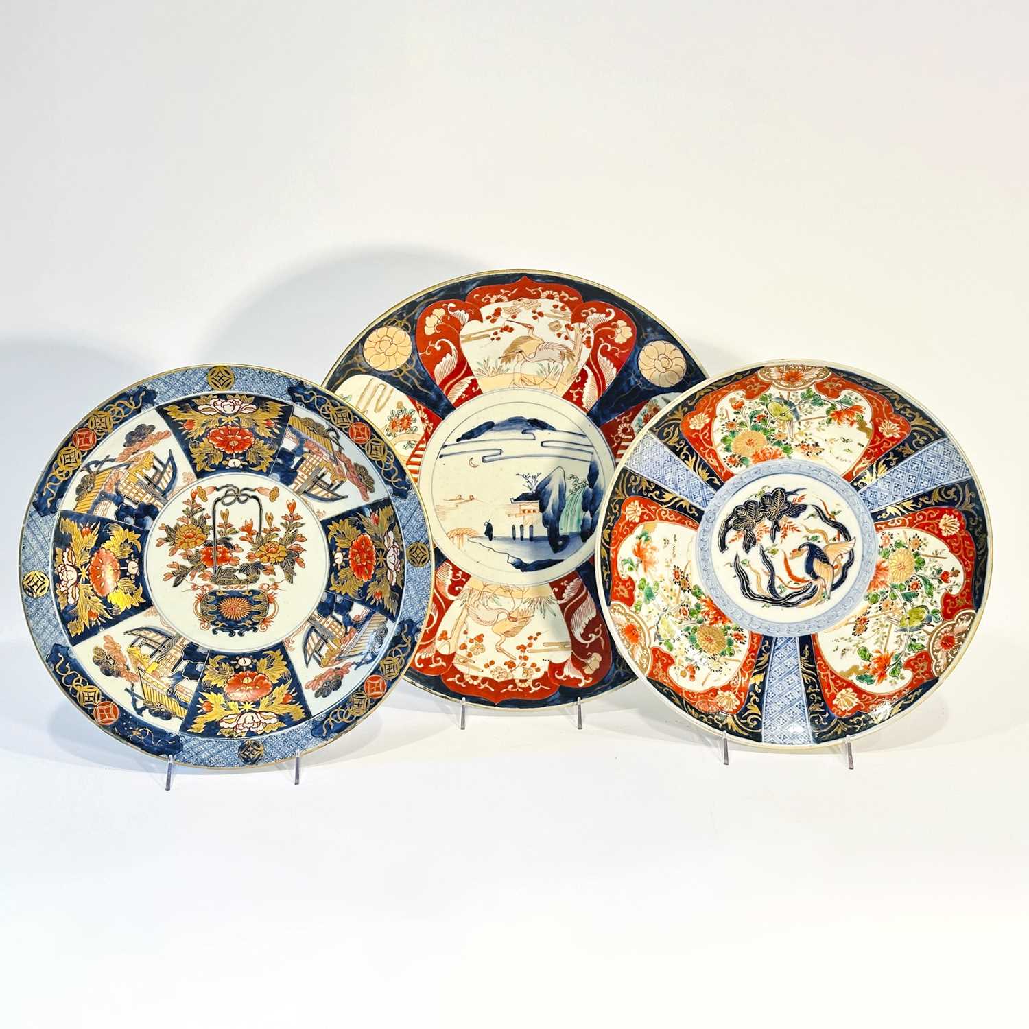 Lot 1072 - Group of Three Large Imari Porcelain Dishes