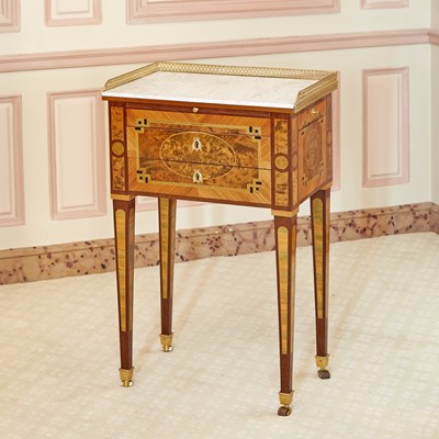 Lot 184 - Louis XVI Marble Top Inlaid Marquetry Side Table a Ecrire