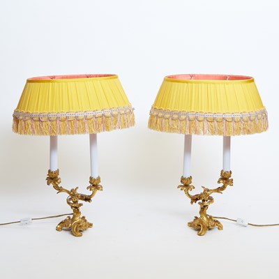Lot 209 - Pair of Louis XV Style Gilt Bronze Two-Light Candelabra Lamps