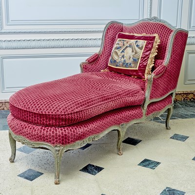 Lot 356 - Louis XV Upholstered Painted Wood Chaise Longue