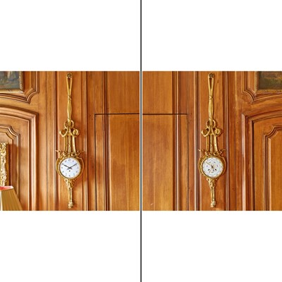 Lot 210 - Louis XVI Style Gilt Bronze Wall Clock and Calendar Set