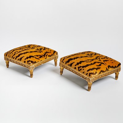 Lot 18 - Pair of Louis XVI Style Upholstered Giltwood Foot Stools