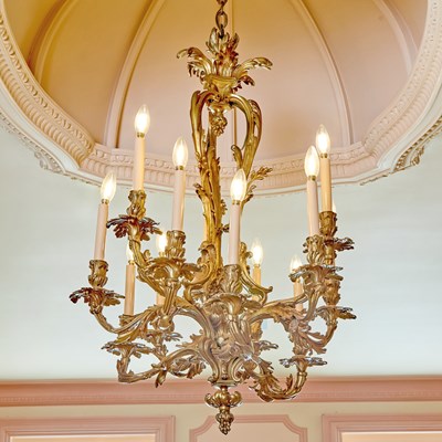 Lot 360 - Louis XV Style Gold Painted Bronze Twelve-Light Chandelier