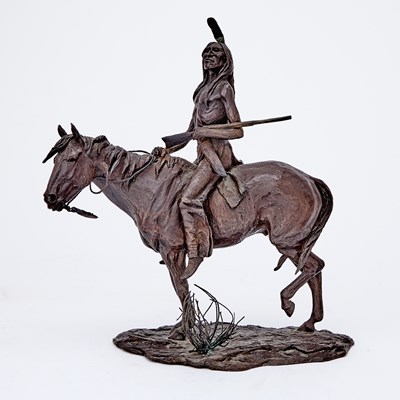 Lot 187 - American Patinated Bronze Group of a Native American Plains Indian on Horseback