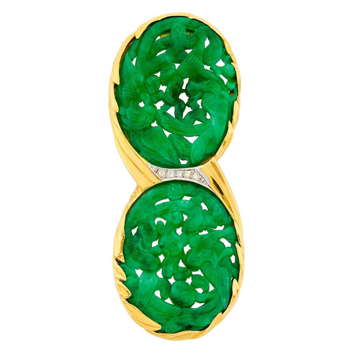 Lot 21 - Gold, Carved Jade and Diamond Clip Brooch