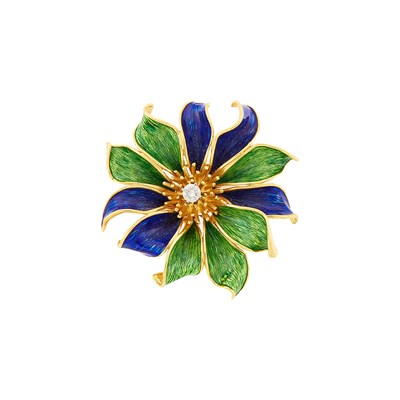 Lot 2003 - Gold, Blue and Green Enamel Flower Brooch