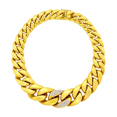 Lot 95 - Two-Color Gold and Diamond Curb Link Necklace