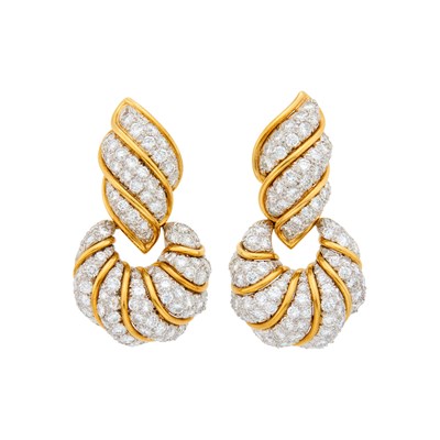 Lot 207 - David Webb Pair of Gold, Platinum and Diamond Pendant-Earclips
