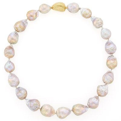 Lot 2038 - Gray Baroque Cultured Pearl Necklace with Gold Clasp