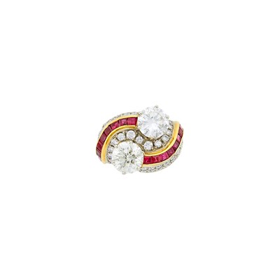 Lot 40 - Two-Color Gold, Diamond and Ruby Ring