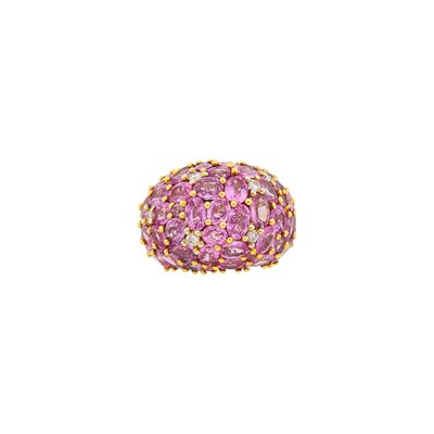 Lot 1033 - Gold, Pink Sapphire and Diamond Bombé Ring