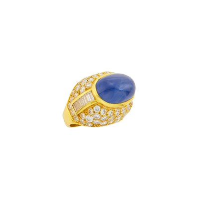 Lot 80 - Gold, Cabochon Sapphire and Diamond Ring