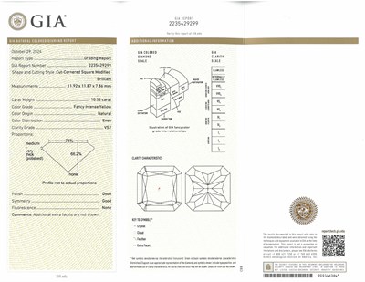 Lot 239 - Gold, Platinum, Fancy Intense Yellow Diamond and Diamond Ring