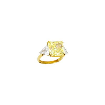 Lot 239 - Gold, Platinum, Fancy Intense Yellow Diamond and Diamond Ring