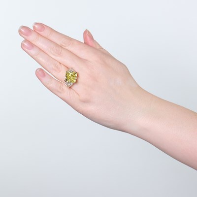 Lot 239 - Gold, Platinum, Fancy Intense Yellow Diamond and Diamond Ring