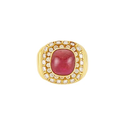 Lot 1134 - Gold, Cabochon Ruby and Diamond Ring