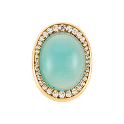 Lot 2068 - Silverhorn Rose Gold, Blue Chalcedony and Diamond Ring