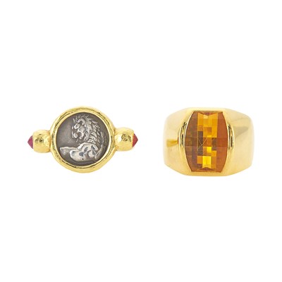 Lot 1066 - Gold and Citrine Ring and Gold, Silver Coin and Ruby Ring