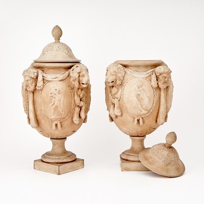 Lot 560 - Pair of Neoclassical Style Terracotta Covered Vases