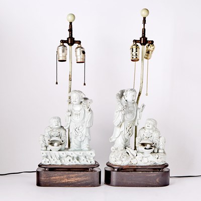 Lot 275 - A Pair of Chinese Blanc de Chine Porcelain Figures