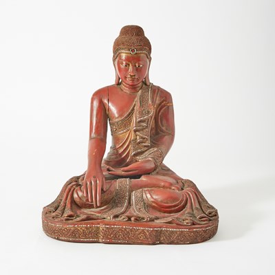 Lot 105 - A Burmese Red Lacquered Seated Buddha