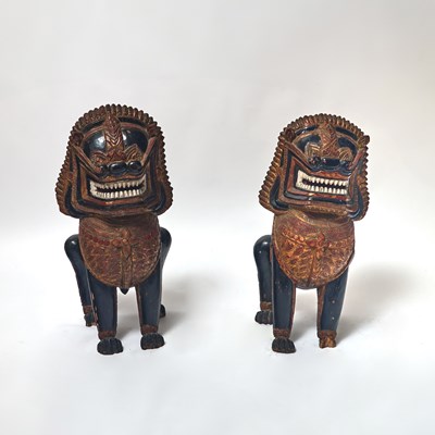 Lot 98 - Pair of Thai Carved and Painted Wood Beasts