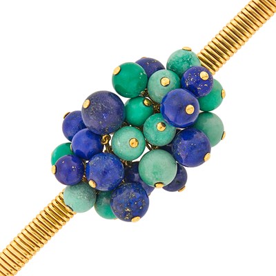 Lot 75 - Cartier Gold, Turquoise and Lapis Bead Tubogas Bracelet