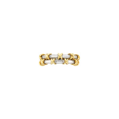 Lot 81 - Tiffany & Co., Schlumberger Platinum, Gold and Diamond Double Band Ring