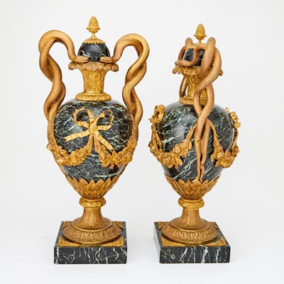 Lot 173 - Pair of Louis XVI Style Gilt-Bronze Mounted Marble Urns with Covers