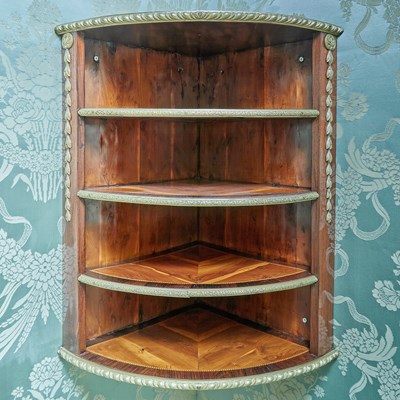 Lot 5 - Louis XVI Style Gilt Metal Mounted Dark Rosewood Hanging Corner Shelf