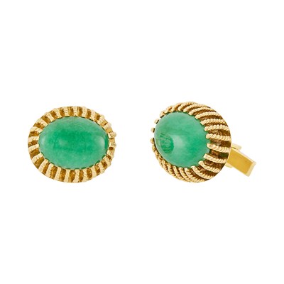 Lot 2079 - Pair of Gold and Jade Cufflinks