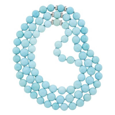 Lot 202 - Three Turquoise Bead, White Gold and Diamond Necklaces