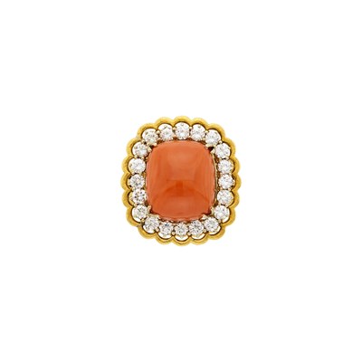 Lot 1018 - Gold, Coral and Diamond Ring