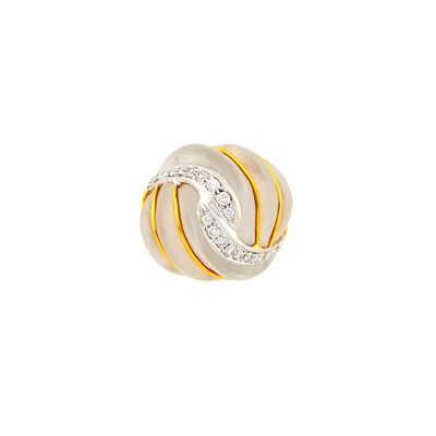 Lot 2015 - Two-Color Gold, Carved Frosted Rock Crystal and Diamond Dome Ring