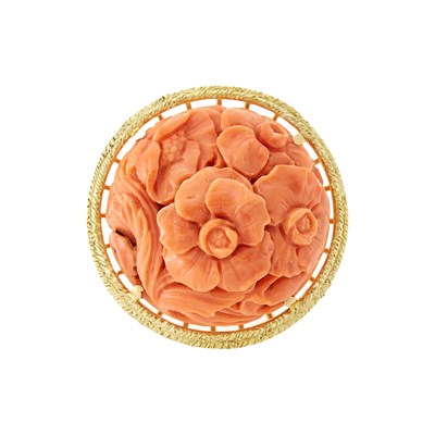 Lot 2087 - Gold and Carved Coral Ring