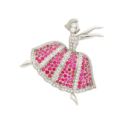 Lot 1041 - Platinum, Ruby and Diamond Dancer Brooch